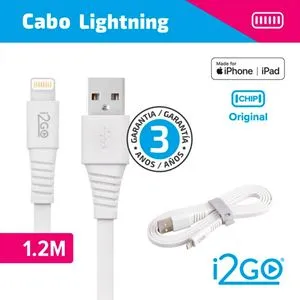 Cabo Iphone/Lightning i2GO Basic 1,2m 2,4A PVC Flexível Flat Branco