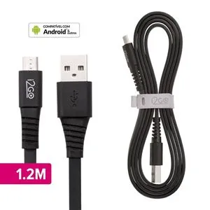 Cabo Micro USB i2GO Basic 1,2m 2,4A PVC Flexível Flat Preto
