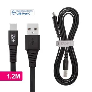 Cabo USB-C i2GO Basic 1,2m 2,4A PVC Flexível Flat Preto