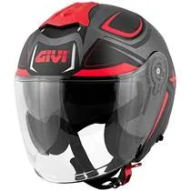 Capacete Givi X22 Planet Hyper - Titânio/Preto/Vermelho Fluor Fosco (Aberto)