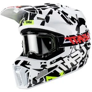 Capacete Leatt Moto 3.5 com Óculos - Branco/Preto/Vermelho