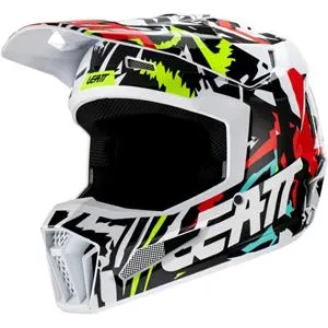 Capacete Leatt Moto 3.5 com Óculos - Branco/Preto/Vermelho