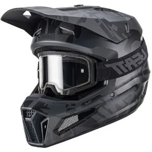 Capacete Leatt Moto 3.5 com Óculos - Preto/Cinza