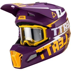Capacete Leatt Moto 3.5 com Óculos - Roxo/Amarelo