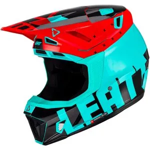 Capacete Leatt Moto 7.5 com Óculos - Azul Acqua/Preto/Vermelho