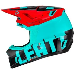 Capacete Leatt Moto 7.5 com Óculos - Azul Acqua/Preto/Vermelho