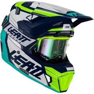 Capacete Leatt Moto 7.5 com Óculos - Azul/Branco/Verde