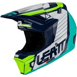 Capacete Leatt Moto 7.5 com Óculos - Azul/Branco/Verde