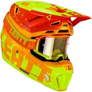 Capacete Leatt Moto 7.5 com Óculos - Verde/Laranja Citrus
