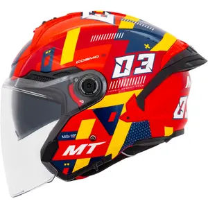 Capacete MT Cosmo SV Sergio Garcia 2024 E5 - Vermelho/Amarelo/Azul (Aberto)