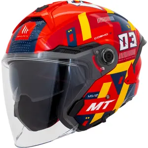 Capacete MT Cosmo SV Sergio Garcia 2024 E5 - Vermelho/Amarelo/Azul (Aberto)