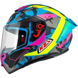 Capacete NZI Trendy 3 Stream Camu - Azul/Amarelo Neon/Rosa