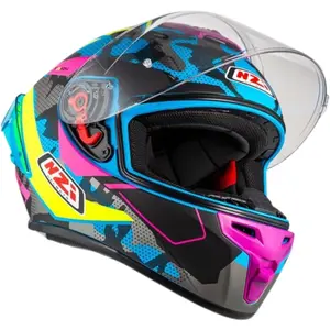 Capacete NZI Trendy 3 Stream Camu - Azul/Amarelo Neon/Rosa