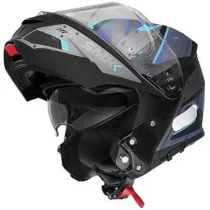 Capacete SMK Gullwing Tekker - Preto/Cinza/Azul (Articulado)