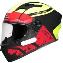 Capacete SMK Stellar Squad - Amarelo Flúor/Vermelho/Preto Fosco