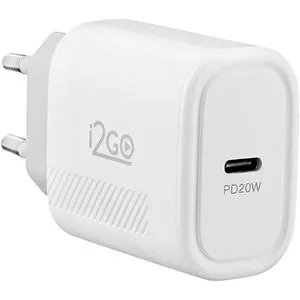 Carregador De Parede i2GO Pro Ultra Rápido 20W Com 1 Saída USB-C Power Delivery Branco