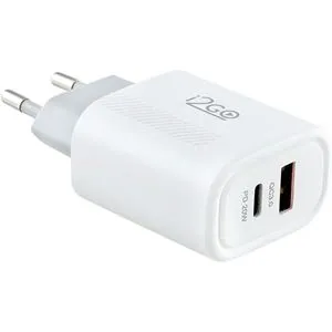 Carregador De Parede i2GO Pro Ultra Rápido Com 1 Saída USB-C 20W + 1 Saída USB-A 18W Power Delivery Branco